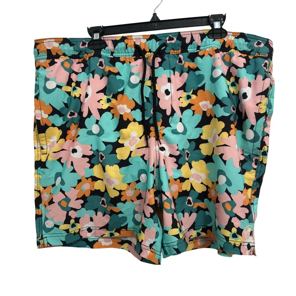 Trinity Coast Swim Shorts Floral Print Teal Pink Orange Black 2XL Mens Trunks